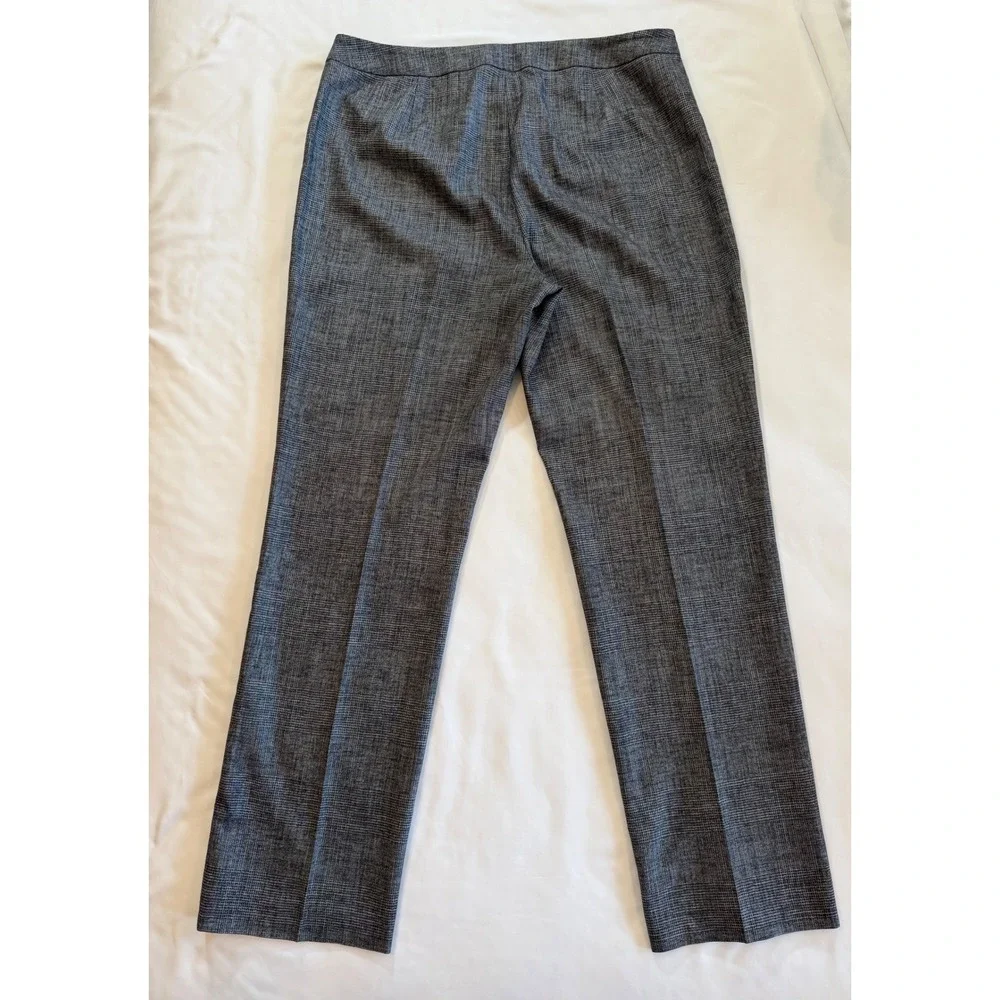 Glen Plaid Virgin Wool‎ Blend Dress Pants Grey Lafayette 148 New York Size 14